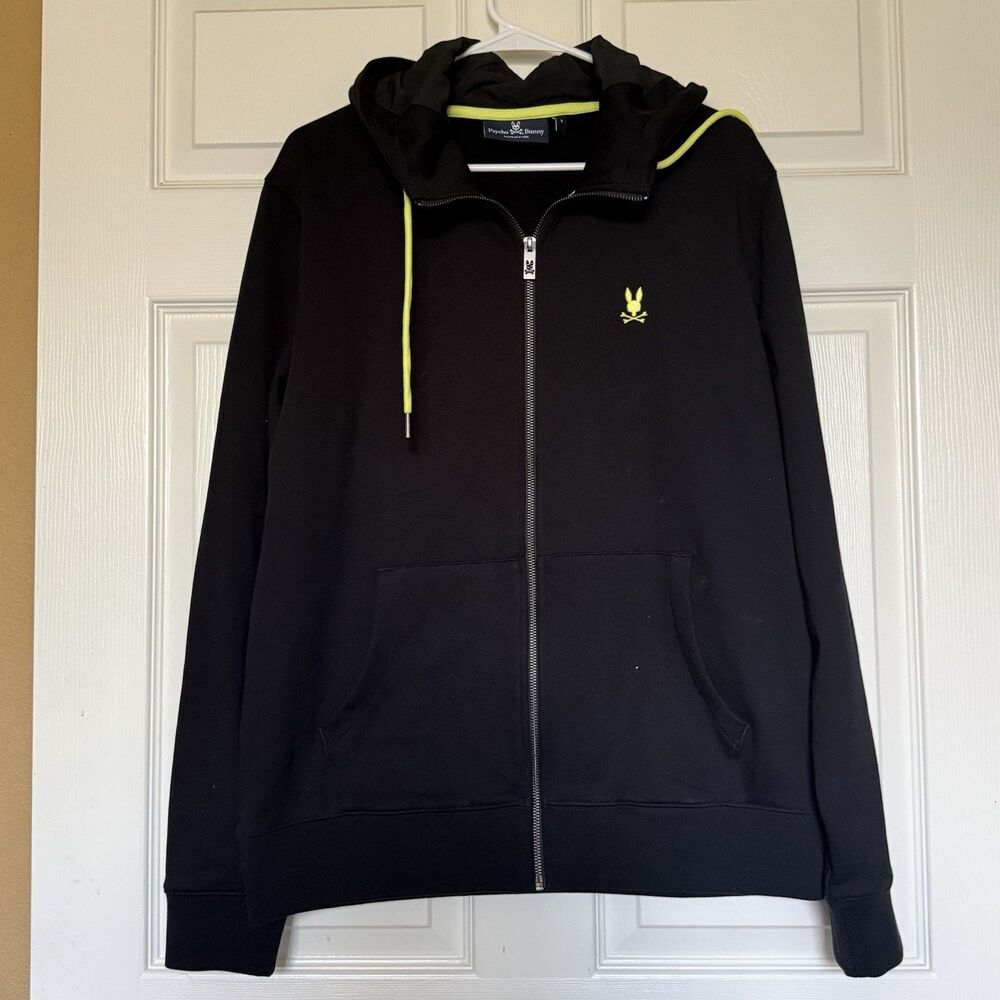 Men's Psycho Bunny Buffalo Full Zip Hoodie Size M Black